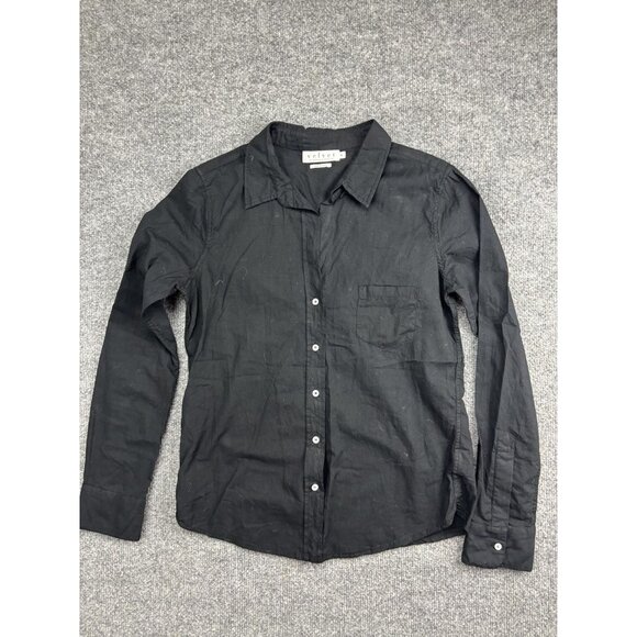 Velvet Shirt Womens Small Black Button Down Long Sleeve Pocket Top Lightweight - Picture 1 of 7